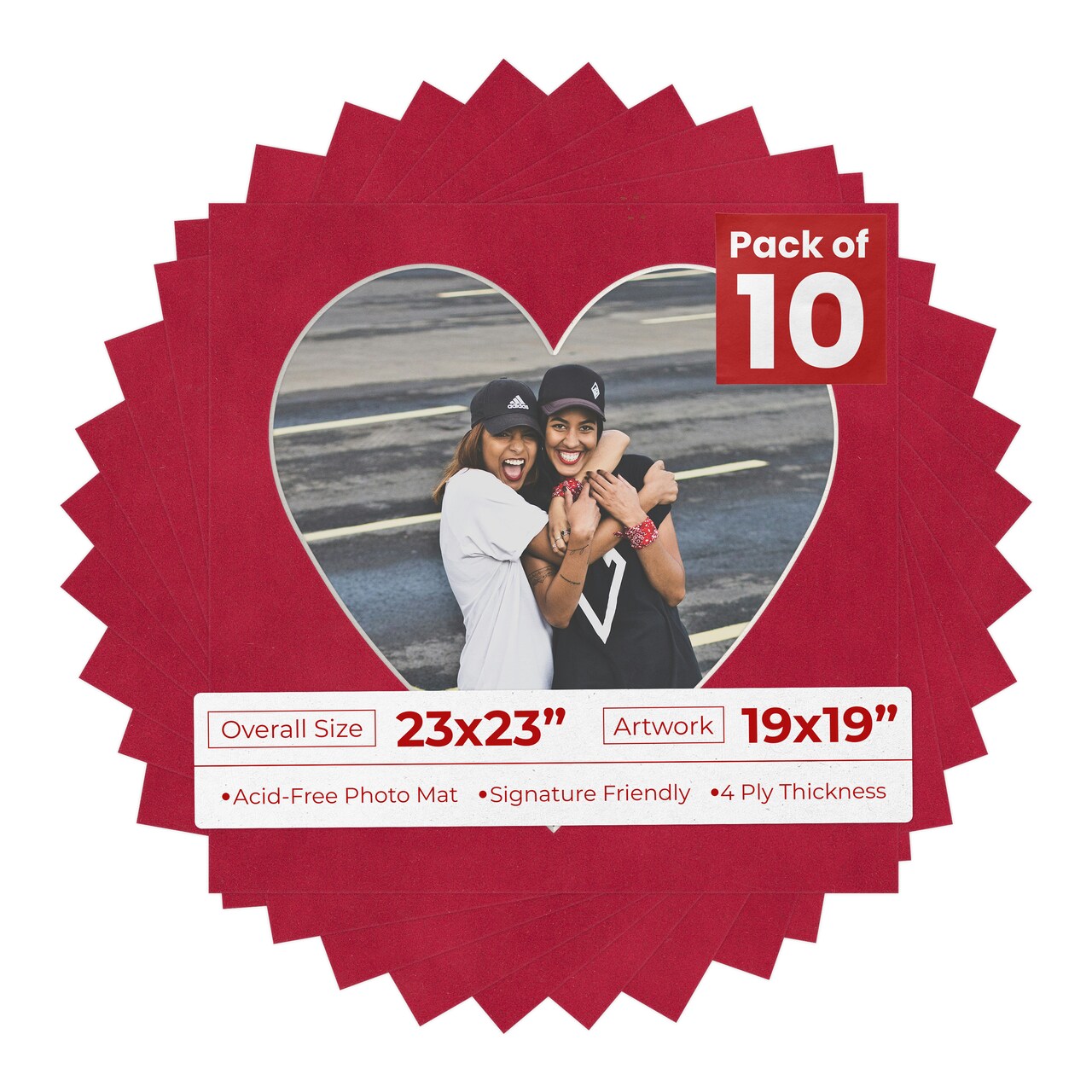 Red Suede Mat Board for 23x23 Frames - Heart Opening for 19x19 Photos